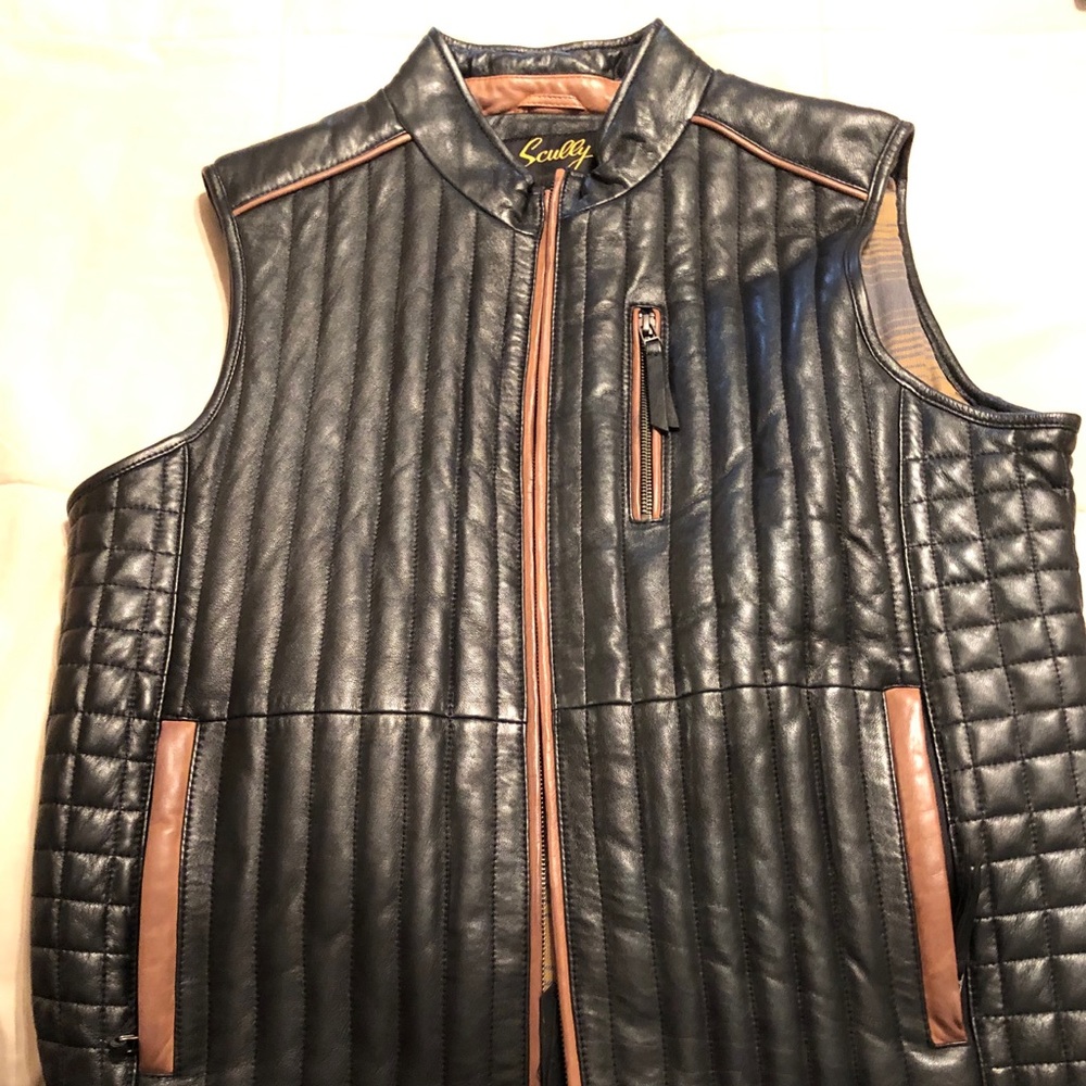Mens Black and Brown Leather Vest (Never Worn)